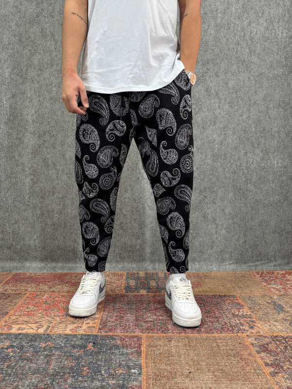 Beli Lastikli Desenli Baggy Pantolon