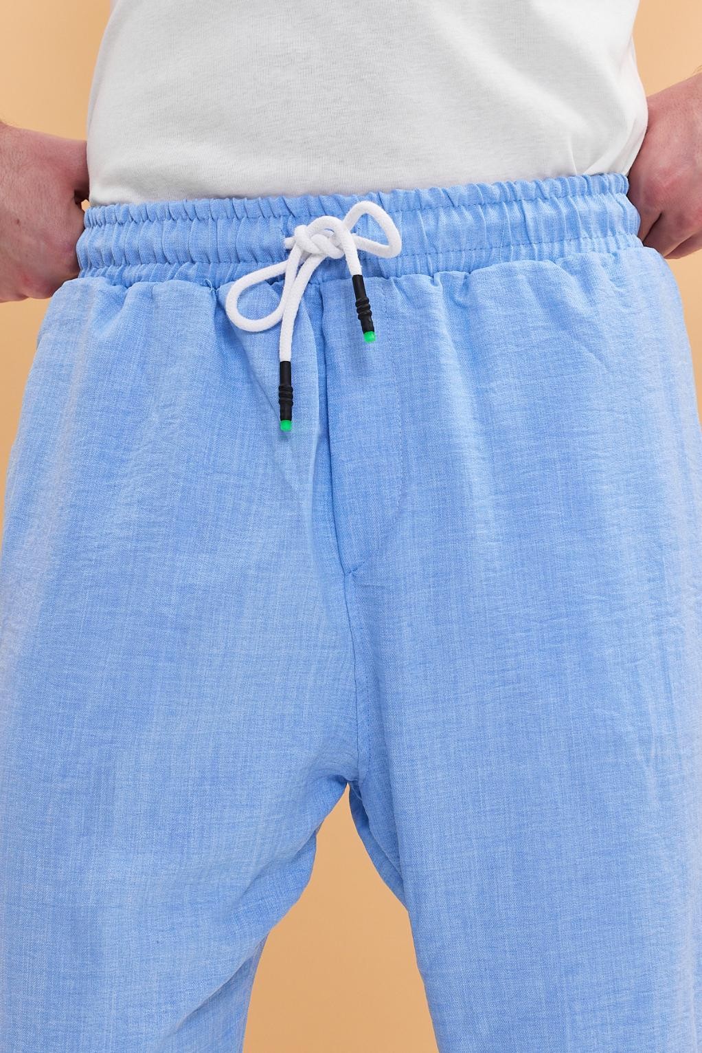 Beli Lastikli Viscon Keten Bilek Paça Pantolon