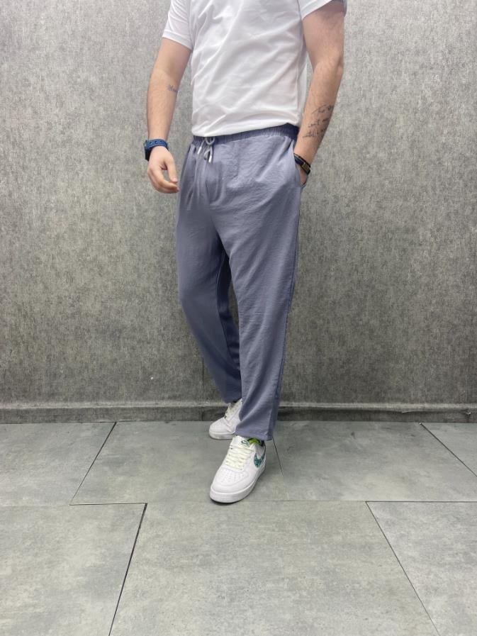 Rahat Kalıp  Beli Lastikli Bilek Paça Pamuk Viscon Füme Pantolon