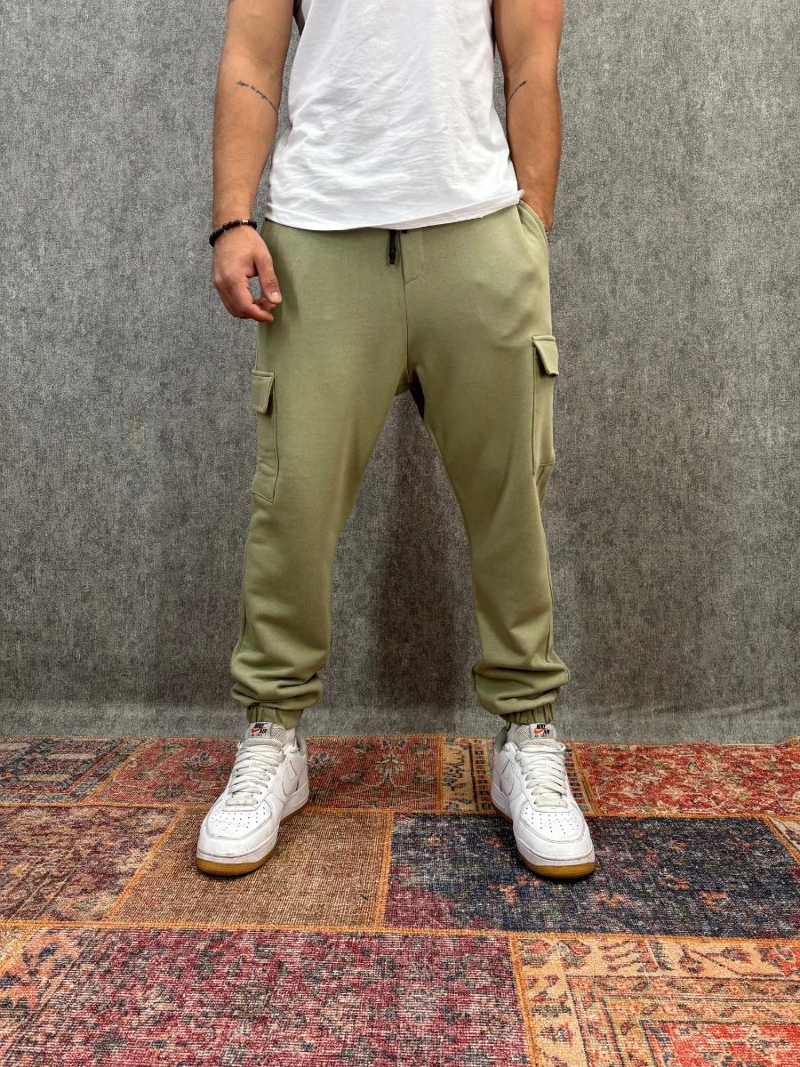 Beli Lastikli Kargo Cepli Haki Jogger