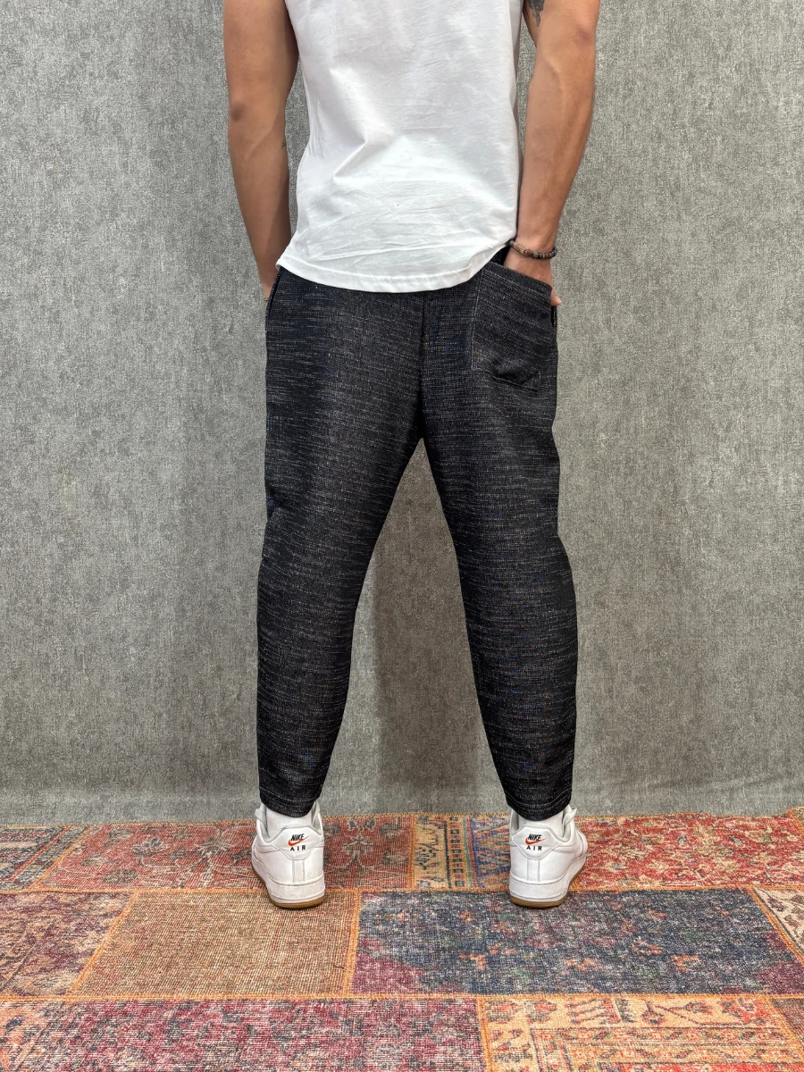 Beli Lastikli Likralı Siyah Baggy Pantolon