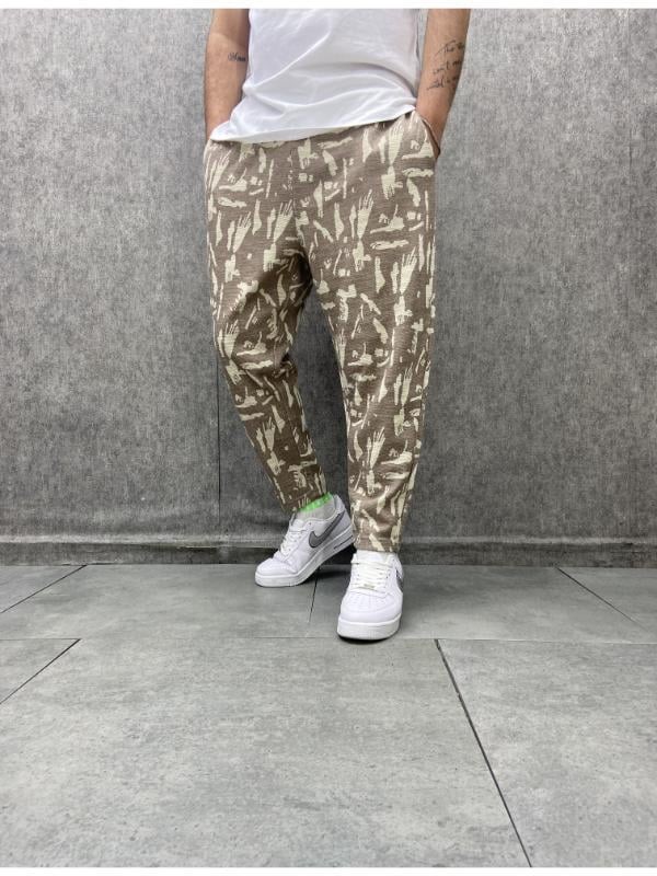 Beli Lastikli Düz Paça Desenli Baggy Pantolon