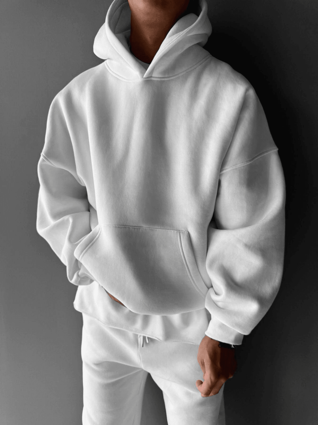 Oversize Kapüşonlu Üç İplik Gri Sweatshirt 