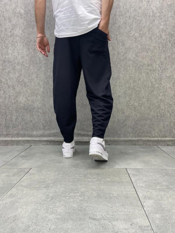 Beli Lastikli Düz Paça Siyah Baggy Pantolon