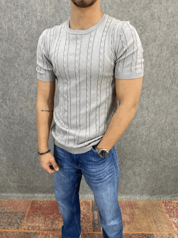 Fit Kalıp Gri Triko Tshirt