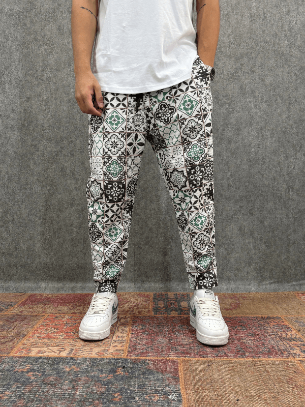 Beli Lastikli Desenli Baggy Pantolon