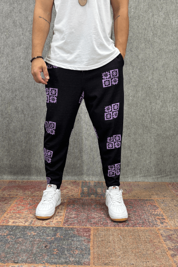 Beli Lastikli Desenli Baggy Pantolon