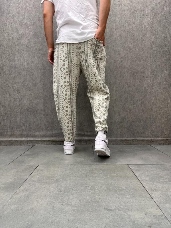 Beli Lastikli Aztek Desenli  Bohem Baggy  Pantolon
