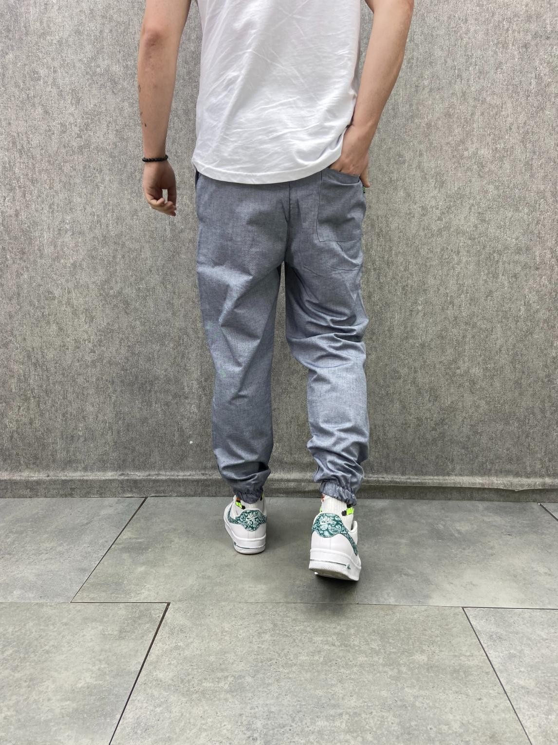 Bel ve Paça Lastikli Aplike Detaylı Gri Pamuk Dokuma Jogger