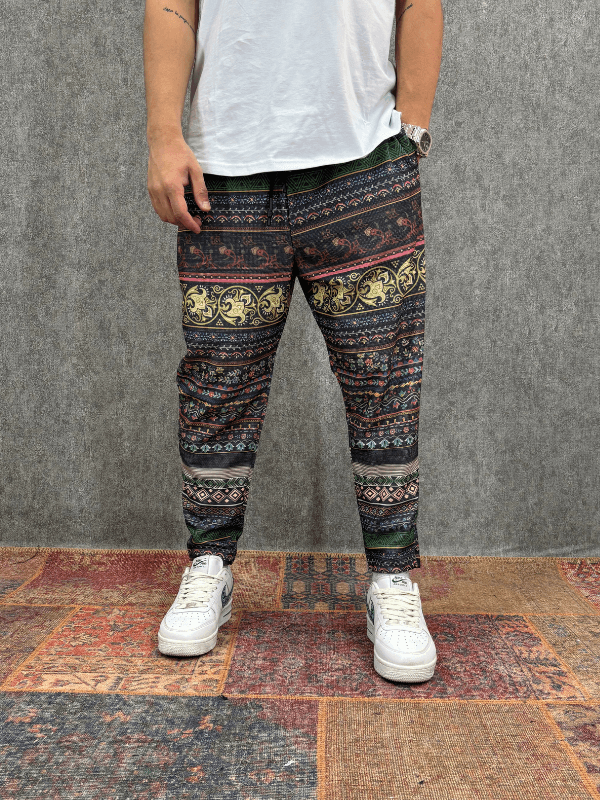 Beli Lastikli Desenli Baggy Pantolon