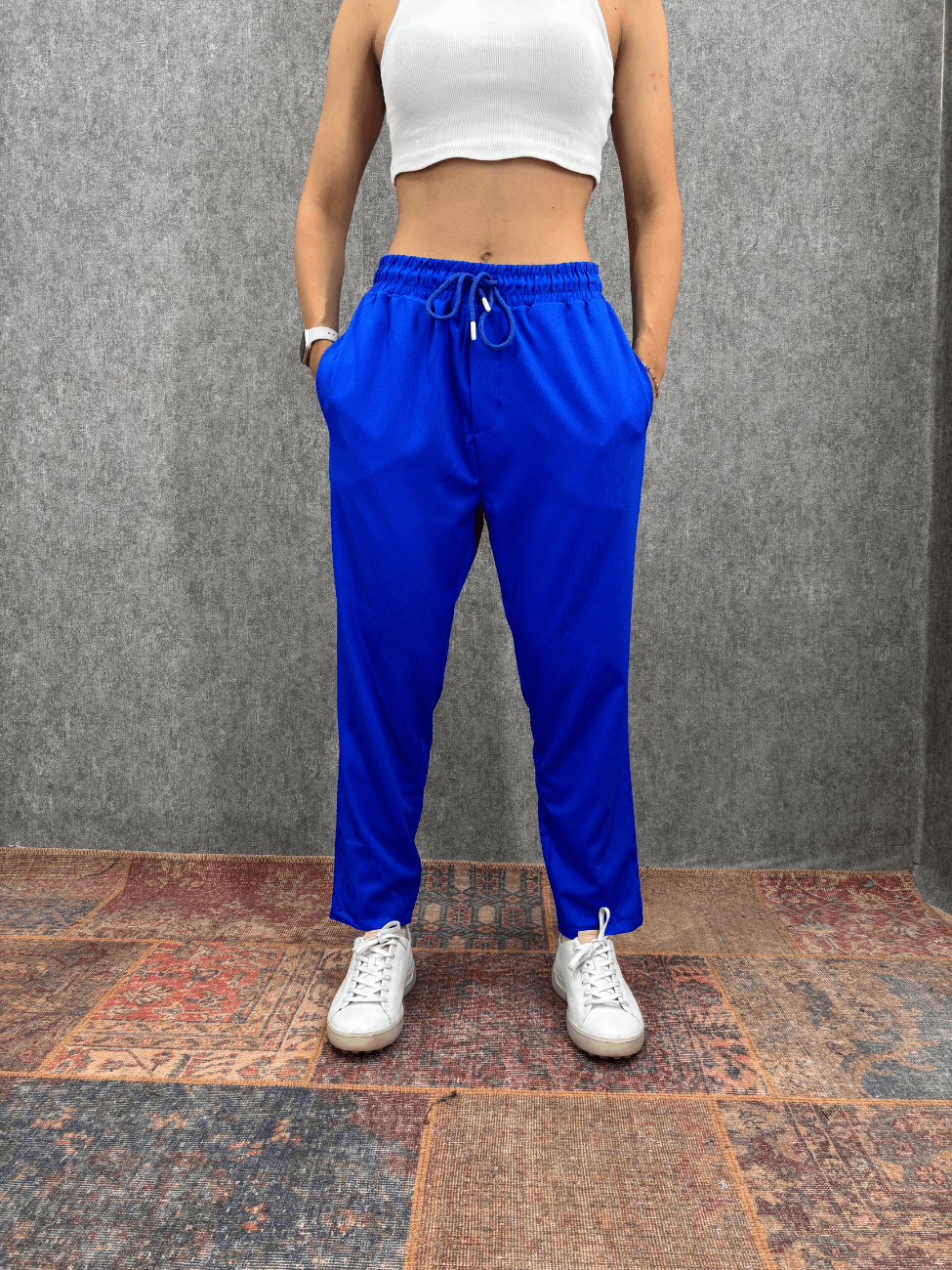 Beli Lastikli Viscon Saks Pantolon