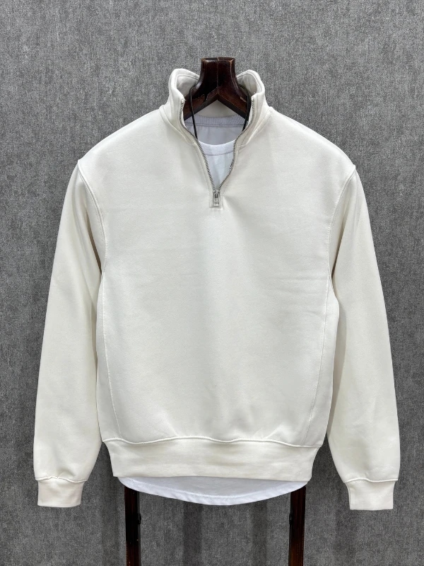 Oversize Şardonlu Üç İplik Kırık Beyaz Sweatshirt 