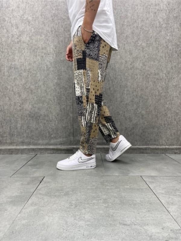 Beli Lastikli Aztek Desenli Bohem Baggy  Pantolon