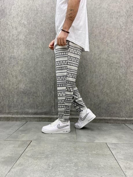Beli Lastikli Aztek Desenli  Baggy Pantolon