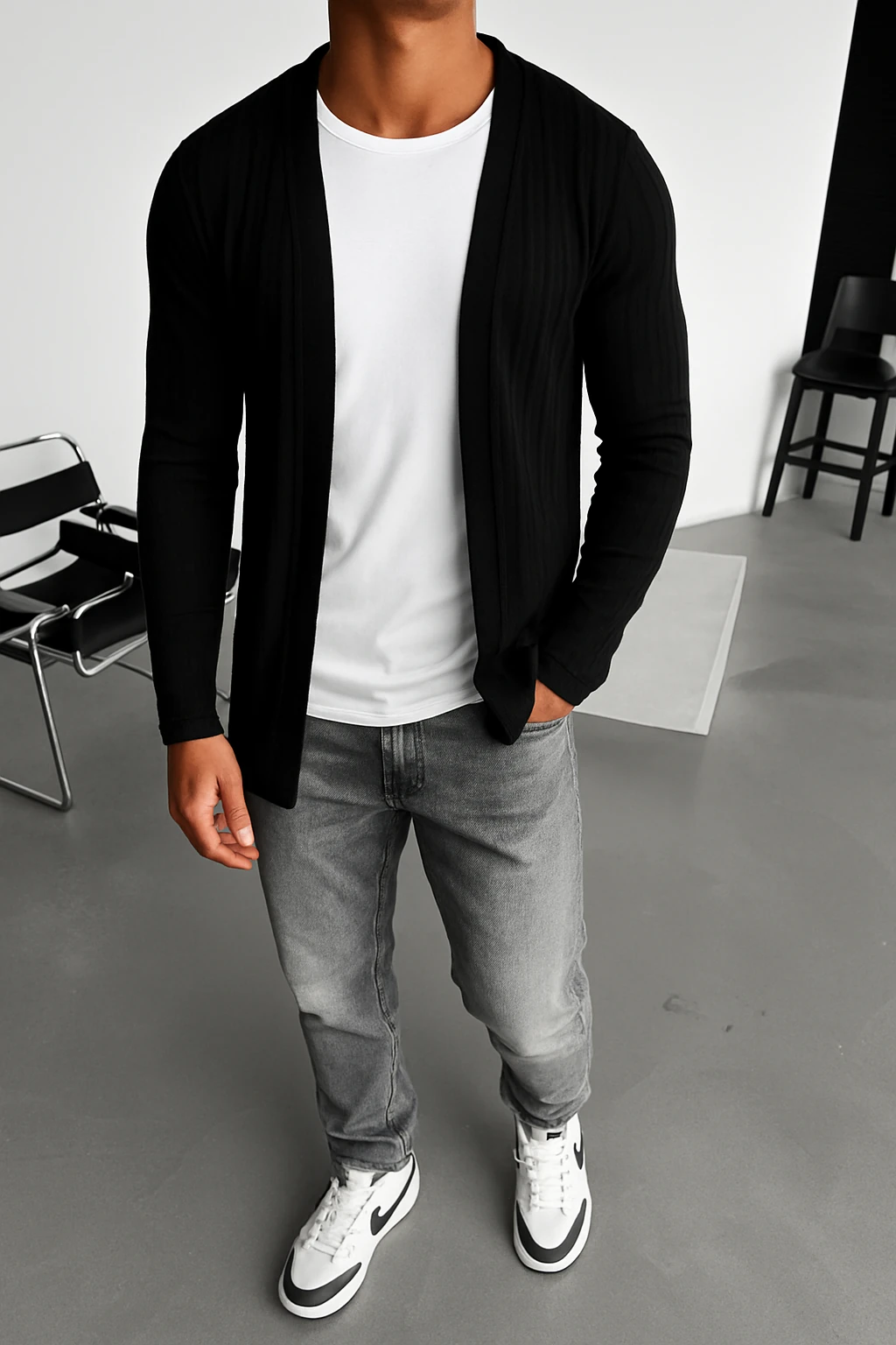 Regular Siyah Triko Hırka 