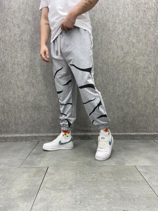 Beli Lastikli Pamuklu Gri Jogger
