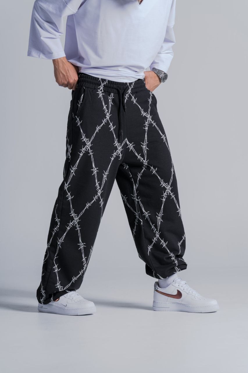 Beli Lastikli Stoperli Boru Paça  Desenli  Baggy Pantolon