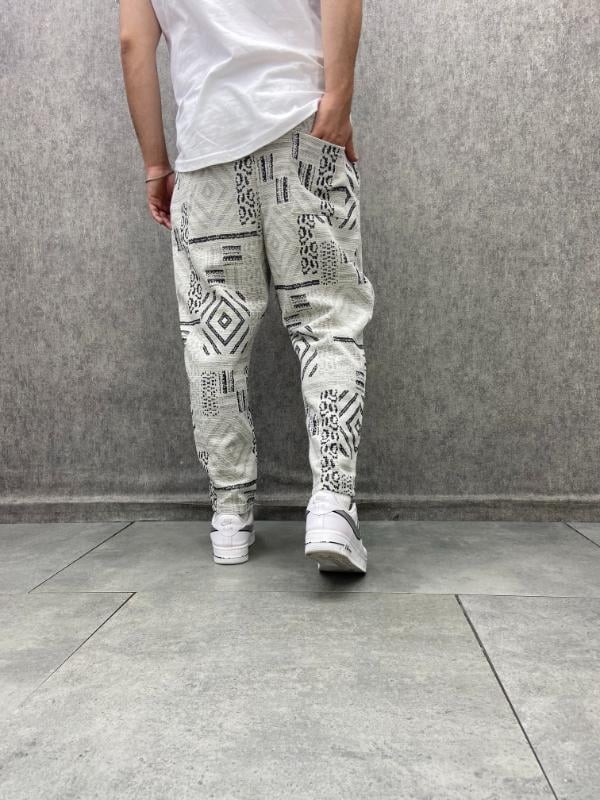 Beli Lastikli Aztek Desenli Baggy Pantolon