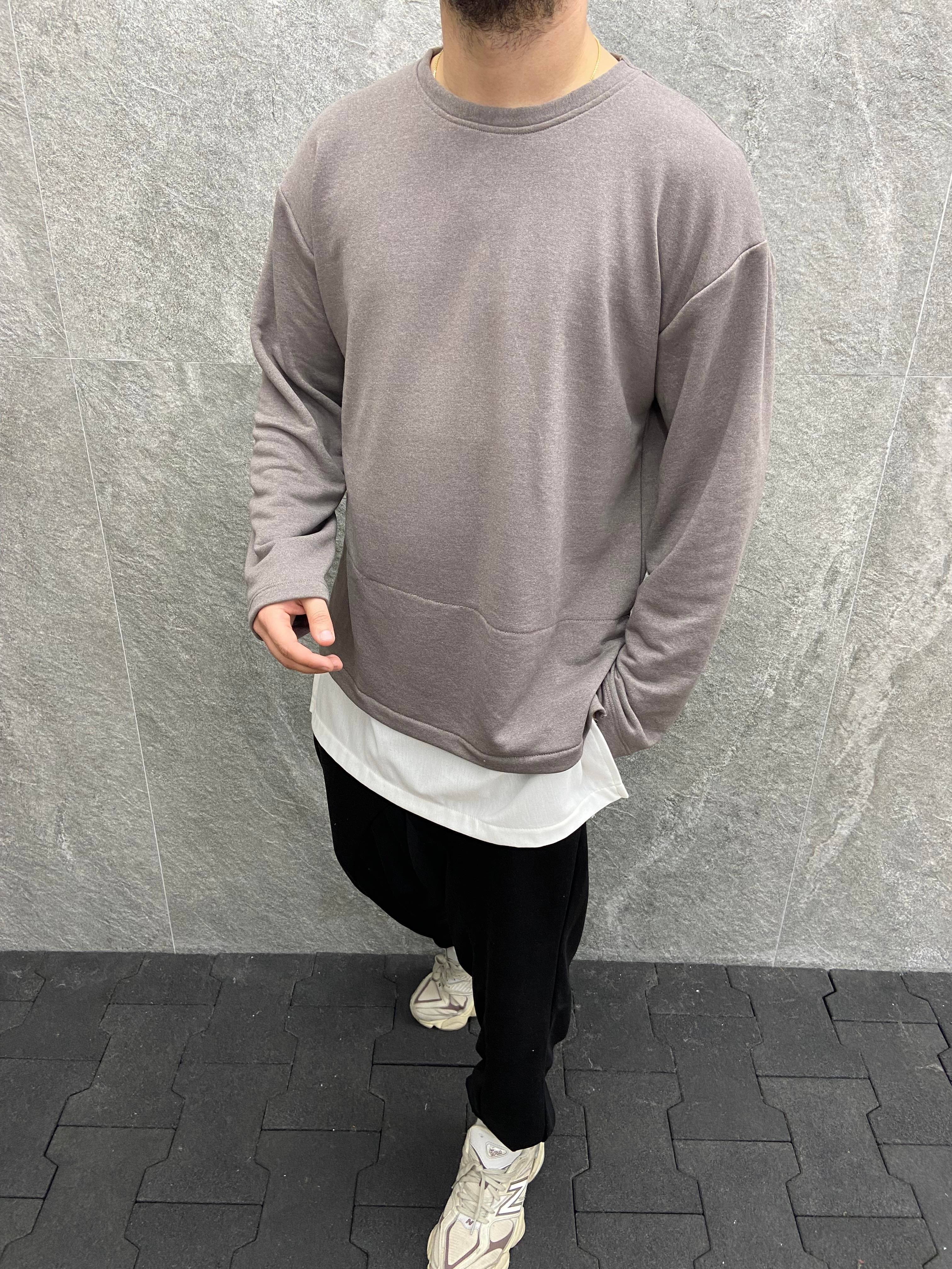 Oversize Beyaz Garnili Pamuklu  Füme  Sweatshirt