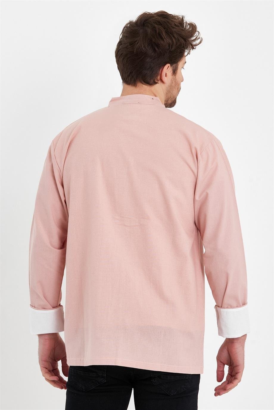 Oversize Hakim Yaka Tokyo Pamuk Keten Pembe Gömlek