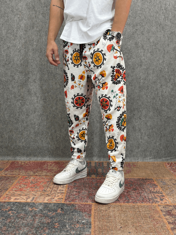 Beli Lastikli Desenli Baggy Pantolon