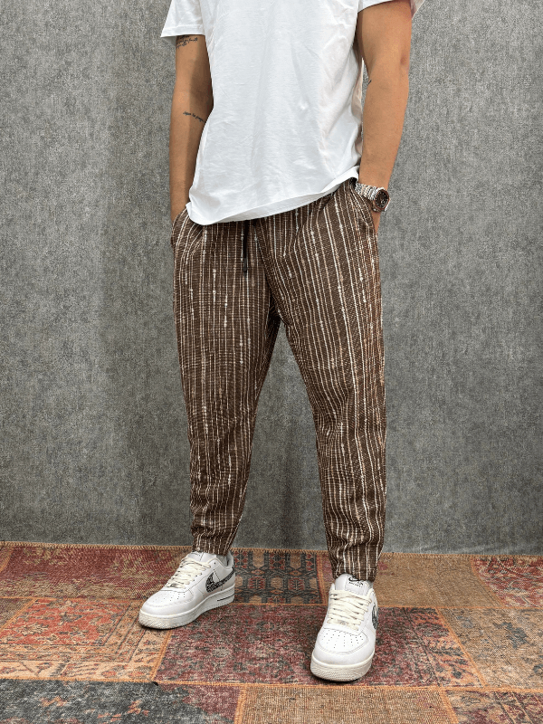 Beli Lastikli Desenli Baggy Pantolon