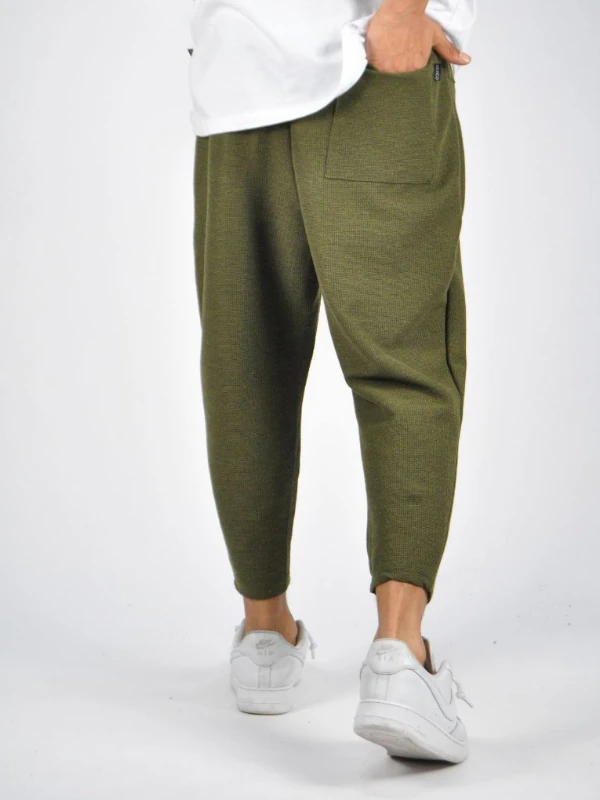 Beli Lastikli Ön Cep Detaylı Haki Baggy Pantolon