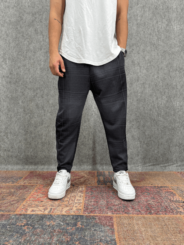 Beli Lastikli Bohem Ekoseli Baggy Pantolon