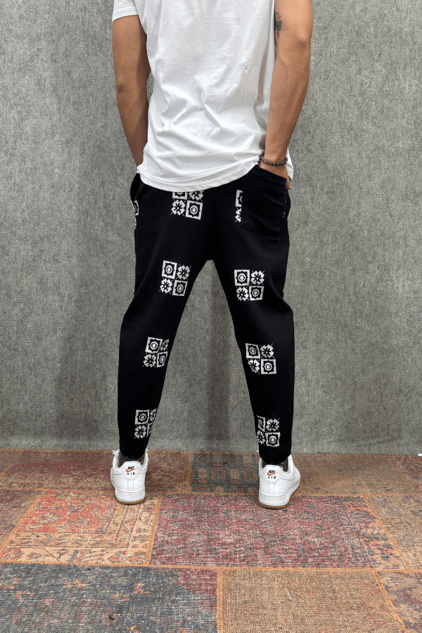Beli Lastikli Desenli Baggy Pantolon