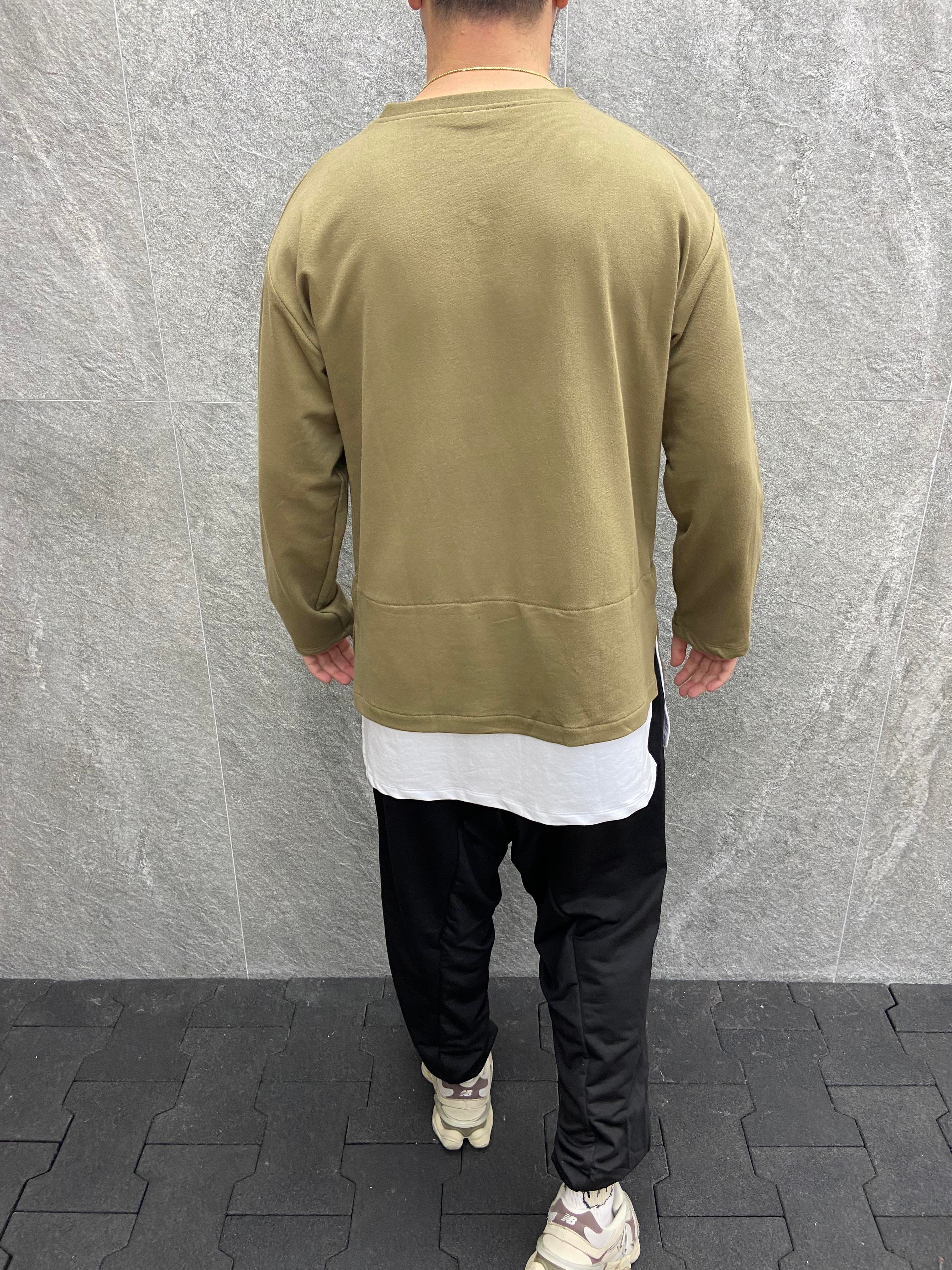 Oversize Beyaz Garnili Pamuklu  Haki Sweatshirt