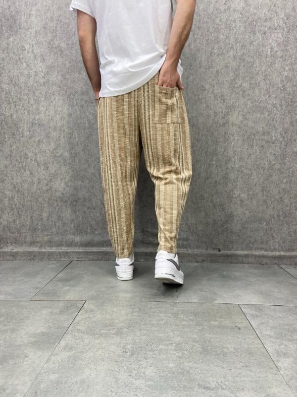 Beli Lastikli Desenli Baggy Pantolon