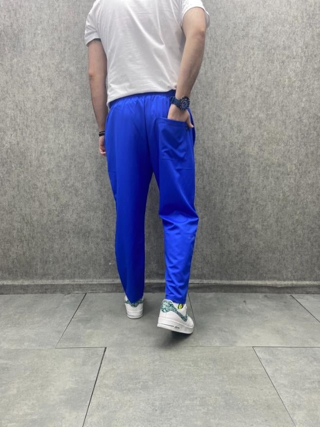 Rahat Kalıp  Beli Lastikli Bilek Paça Pamuk Viscon Mavi  Pantolon