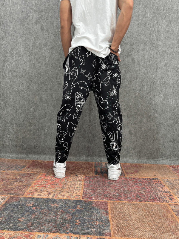 Beli Lastikli Desenli  Baggy Pantolon