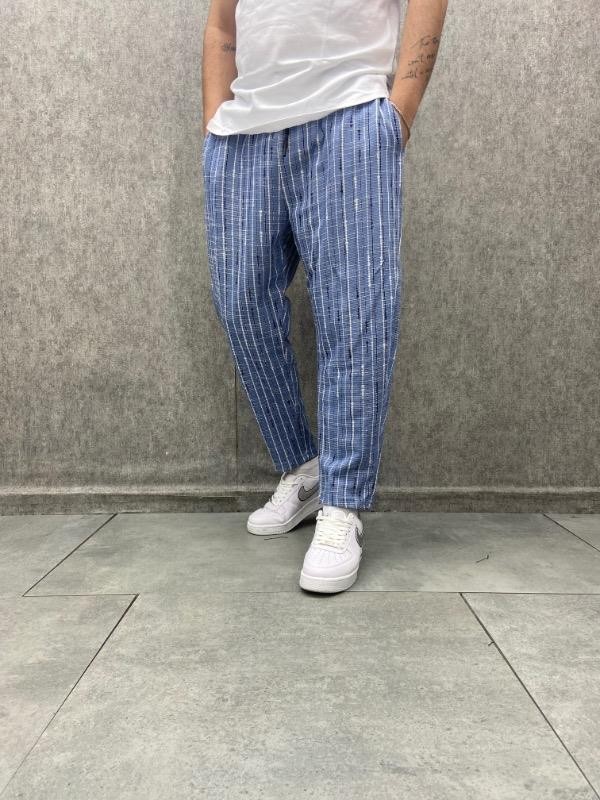 Beli Lastikli Bohem Baggy Çizgili Pantolon