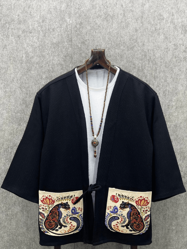 Oversize Bohem Fakir Kol Etnik Nakış Detaylı Pamuk Dokuma  Kimono