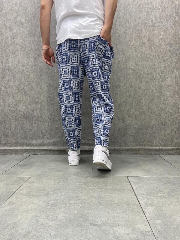 Beli Lastikli Düz Paça Desenli Baggy Pantolon
