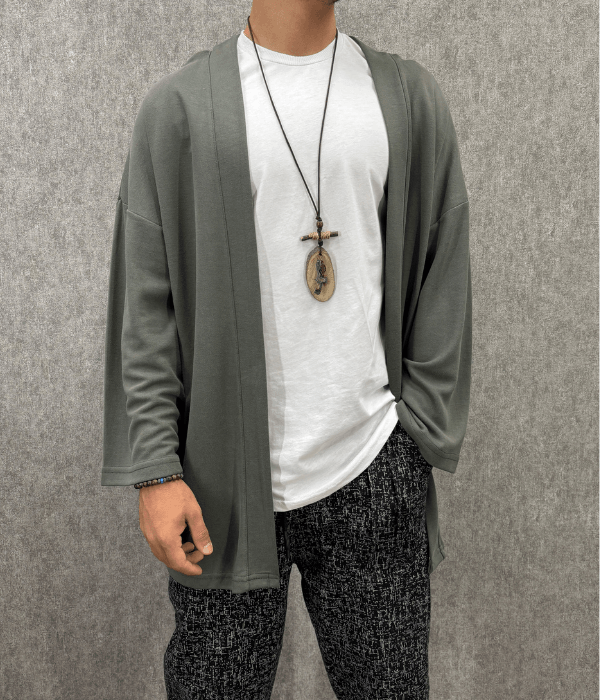 Oversize Fakir Kol Haki Kimono