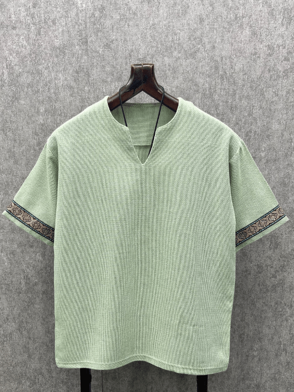 Oversize Bohem Yıkamalı Pamuk Keten Açık Yeşil Tshirt