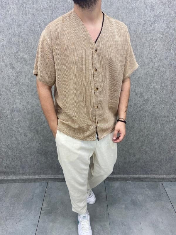 Oversize Yıkamalı Keten Gömlek
