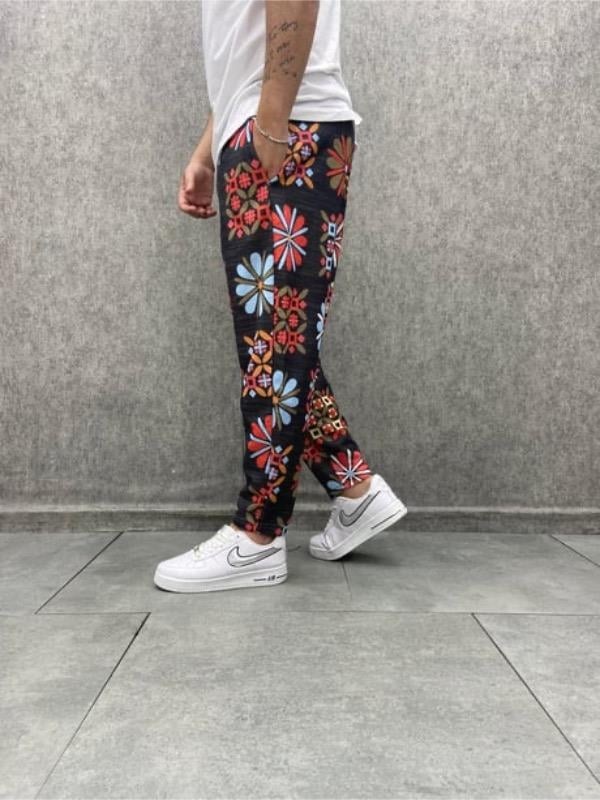 Beli Lastikli Bohem Baggy Desenli Pantolon