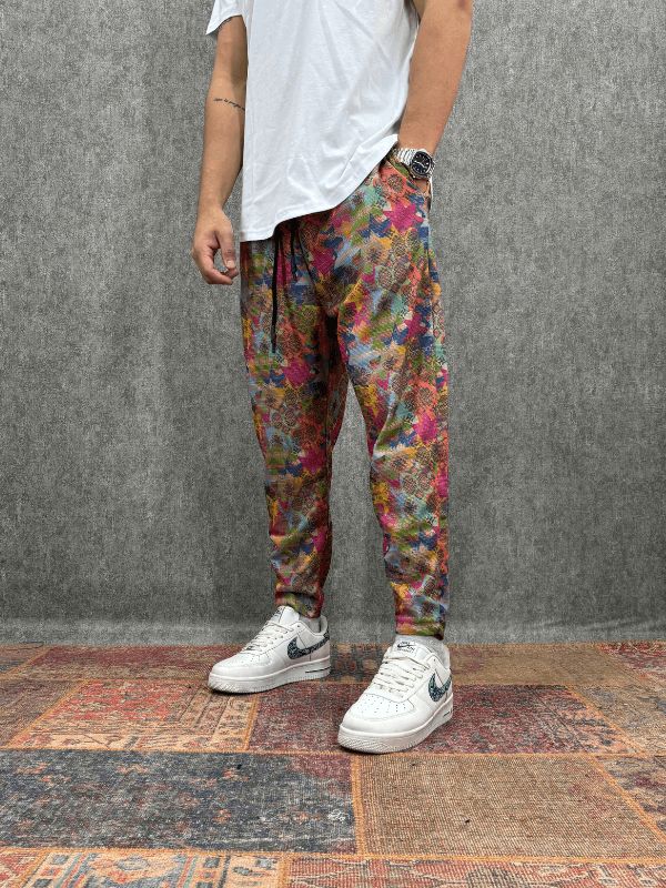 Beli Lastikli Desenli Baggy Pantolon