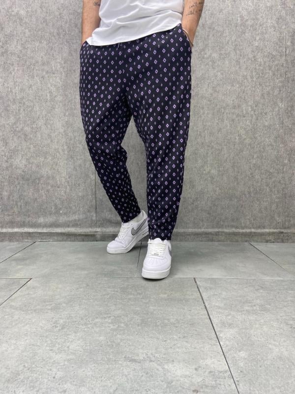 Beli Lastikli Düz Paça Desenli Baggy Pantolon