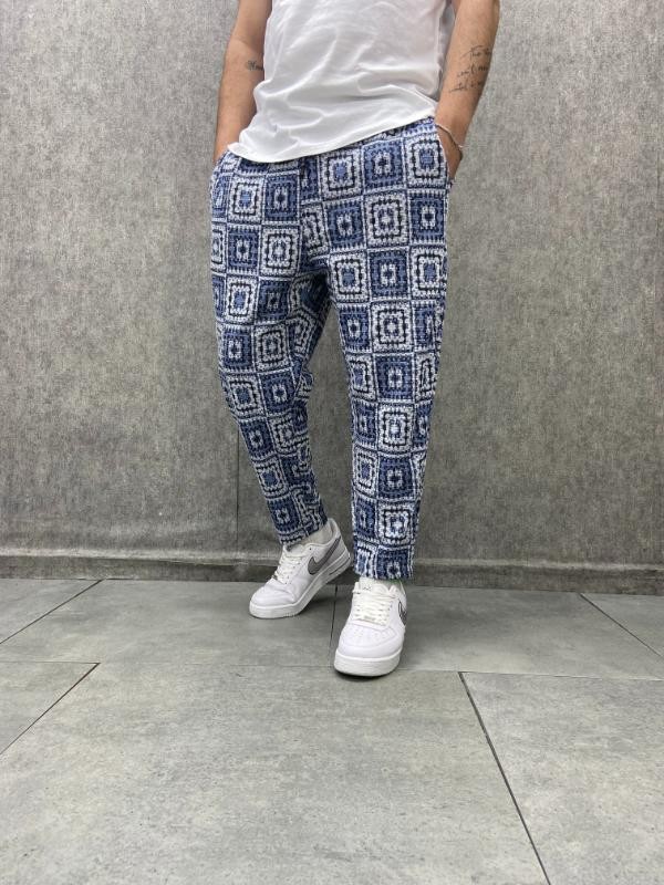 Beli Lastikli Düz Paça Desenli Baggy Pantolon