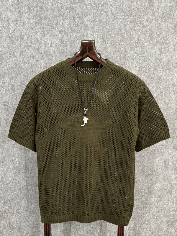 Oversize Delikli Haki Triko