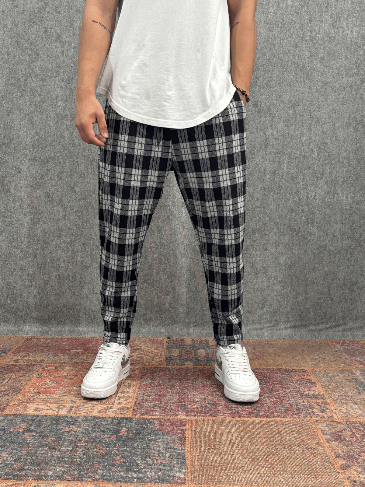 Beli Lastikli  Ekoseli Baggy Pantolon