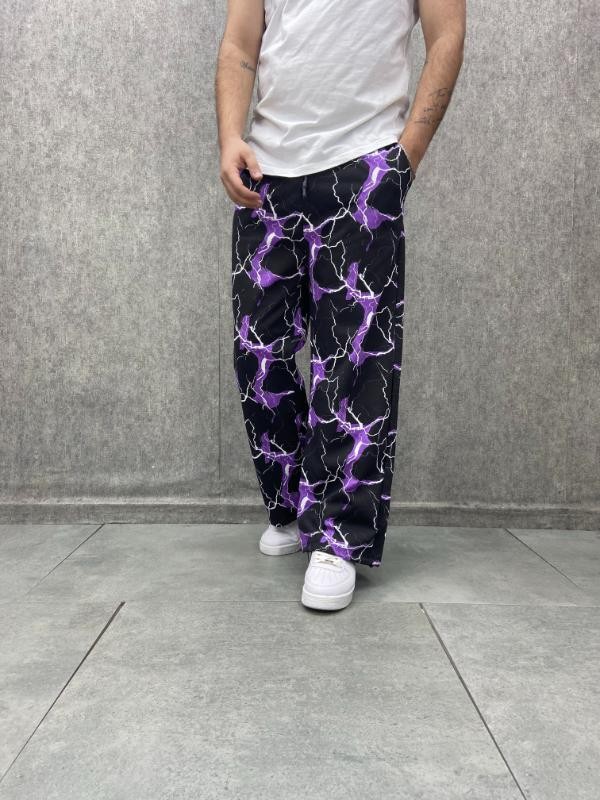 Beli Lastikli Stoperli Boru Paça Desenli  Baggy Pantolon