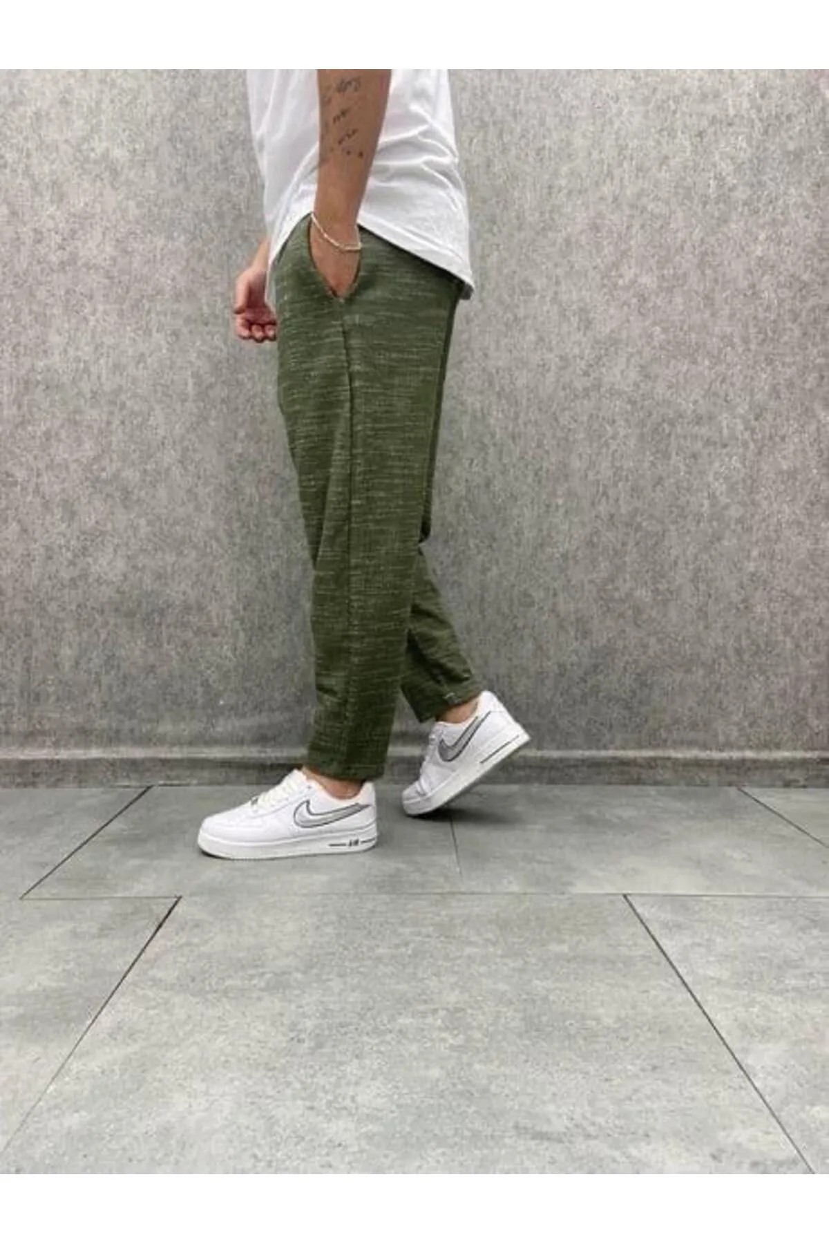 Beli Lastikli London Baggy Haki Pantolon