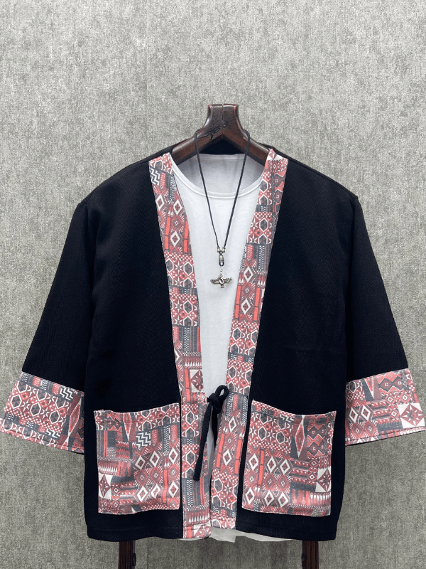 Oversize Bohem Fakir Kol  Pamuk Dokuma Siyah Kimono