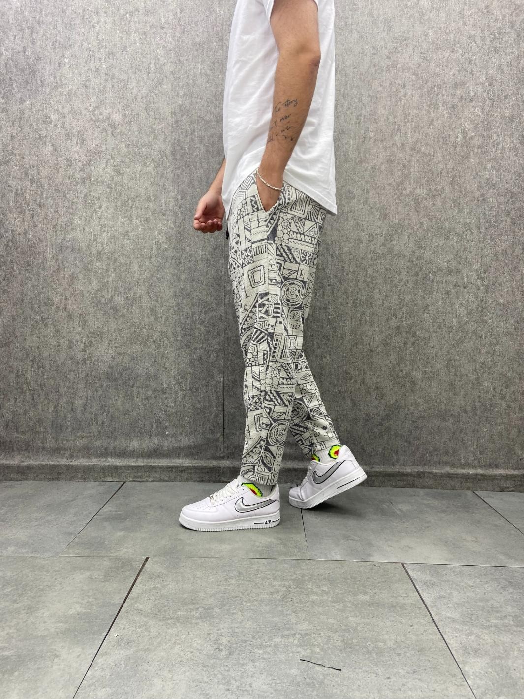 Beli Lastikli Aztek Desenli  Baggy Pantolon