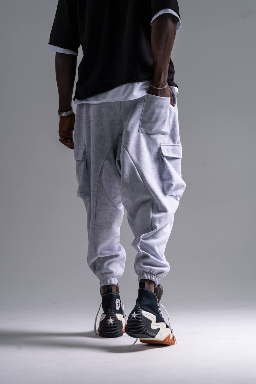 Beli Lastikli Kargo Cepli Gri Şalvar